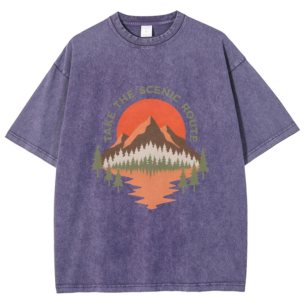 Washed T-Shirt | Unisex Fit Landscape Graphic Tee | TIDESENCE