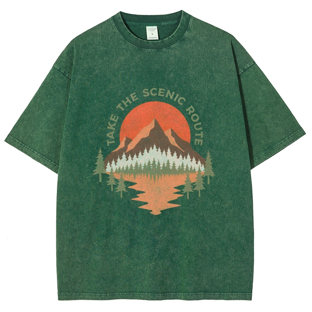 Washed T-Shirt | Unisex Fit Landscape Graphic Tee | TIDESENCE