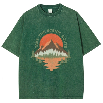 Washed T-Shirt | Unisex Fit Landscape Graphic Tee | TIDESENCE