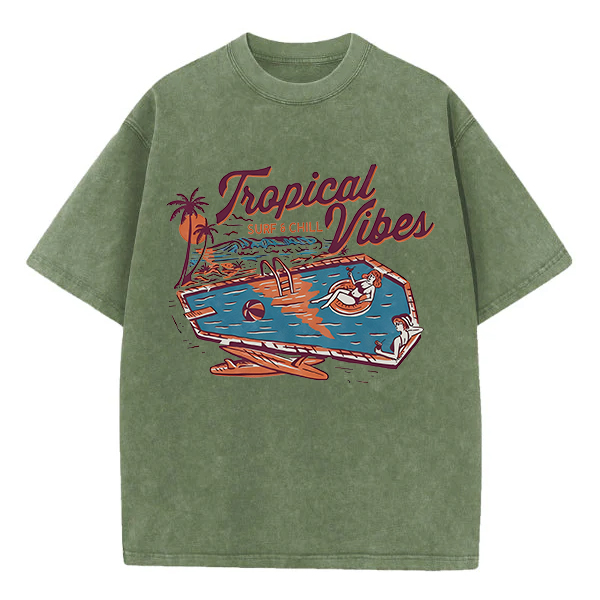 Washed T-Shirt | Tropical Vibes Surf & Chill Unisex Fit Washed TEE