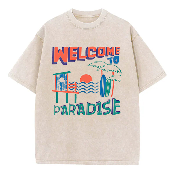 Washed T-Shirt | Welcome To Paradise Unisex Fit Washed TEE