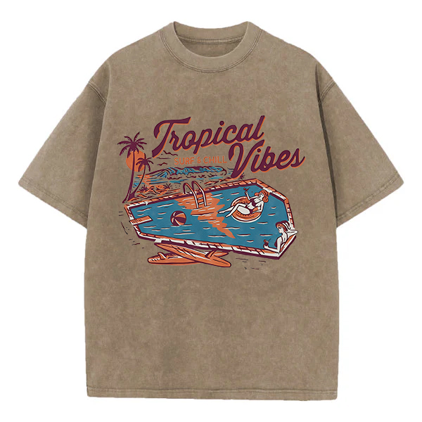 Washed T-Shirt | Tropical Vibes Surf & Chill Unisex Fit Washed TEE