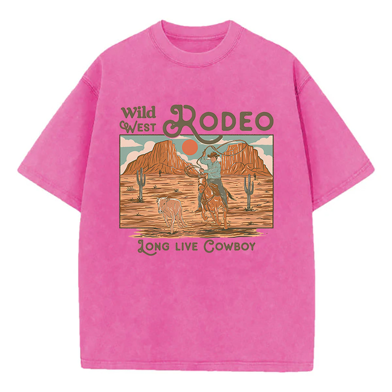 Wild West Rodeo Long Live Cowboy Unisex Washed T-Shirt