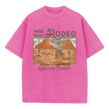 Wild West Rodeo Long Live Cowboy Unisex Washed T-Shirt