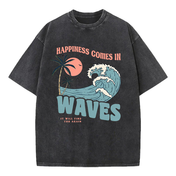Washed T-Shirt | Happiness Comes In Unisex Fit Washed TEE