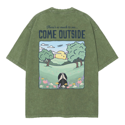Washed T-Shirt | Come Outside Unisex Fit Washed TEE (Back Side)
