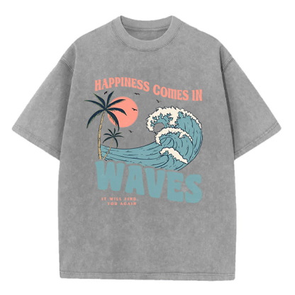 Washed T-Shirt | Happiness Comes In Unisex Fit Washed TEE