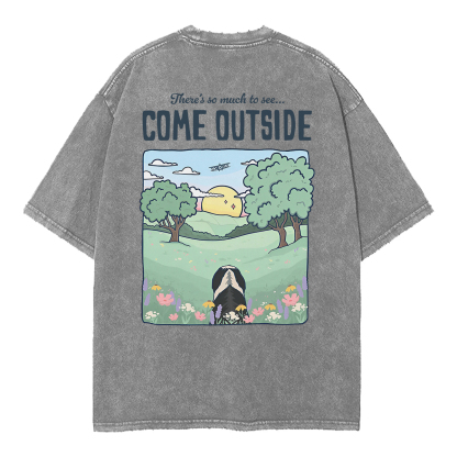 Washed T-Shirt | Come Outside Unisex Fit Washed TEE (Back Side)