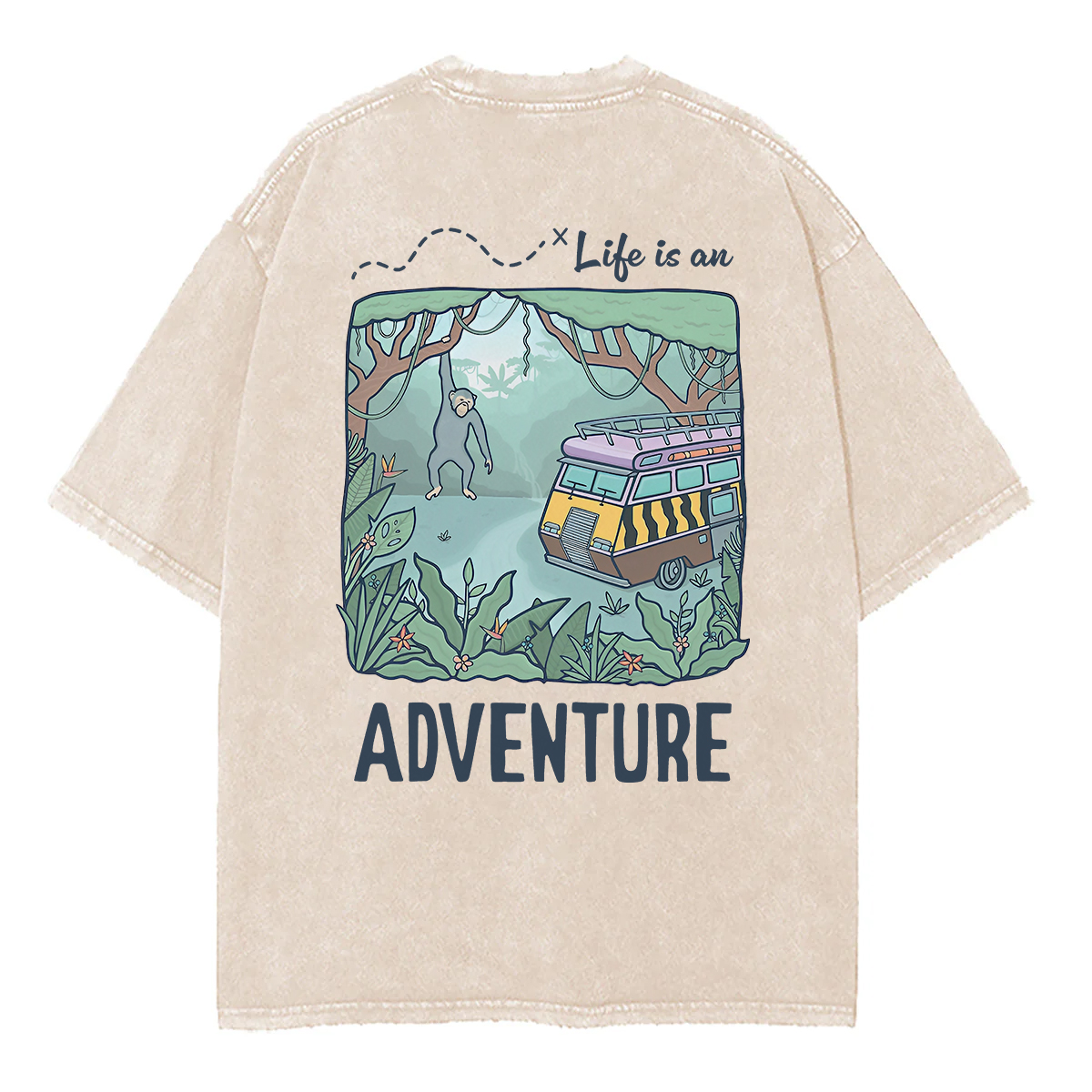 Washed T-Shirt | Life Is An Adventure Unisex Fit Washed TEE (Back Side)