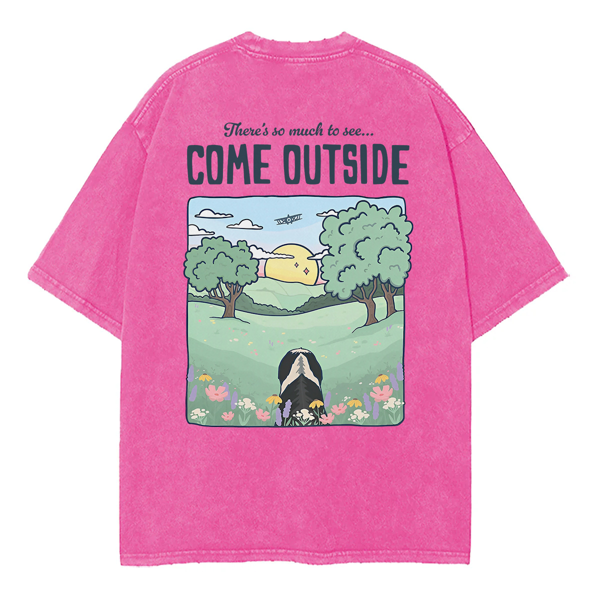 Washed T-Shirt | Come Outside Unisex Fit Washed TEE (Back Side)