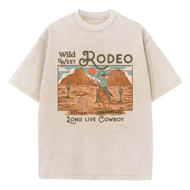 Wild West Rodeo Long Live Cowboy Unisex Washed T-Shirt