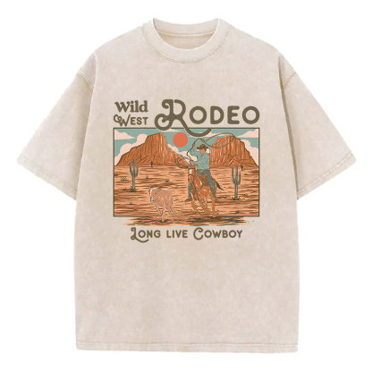 Wild West Rodeo Long Live Cowboy Unisex Washed T-Shirt