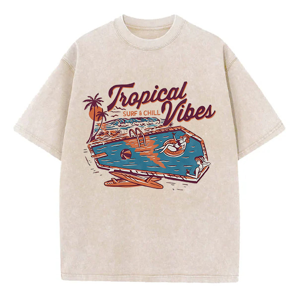 Washed T-Shirt | Tropical Vibes Surf & Chill Unisex Fit Washed TEE