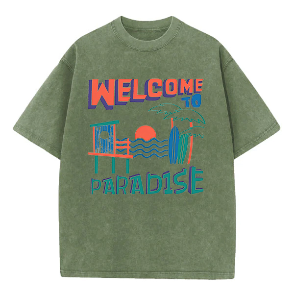 Washed T-Shirt | Welcome To Paradise Unisex Fit Washed TEE