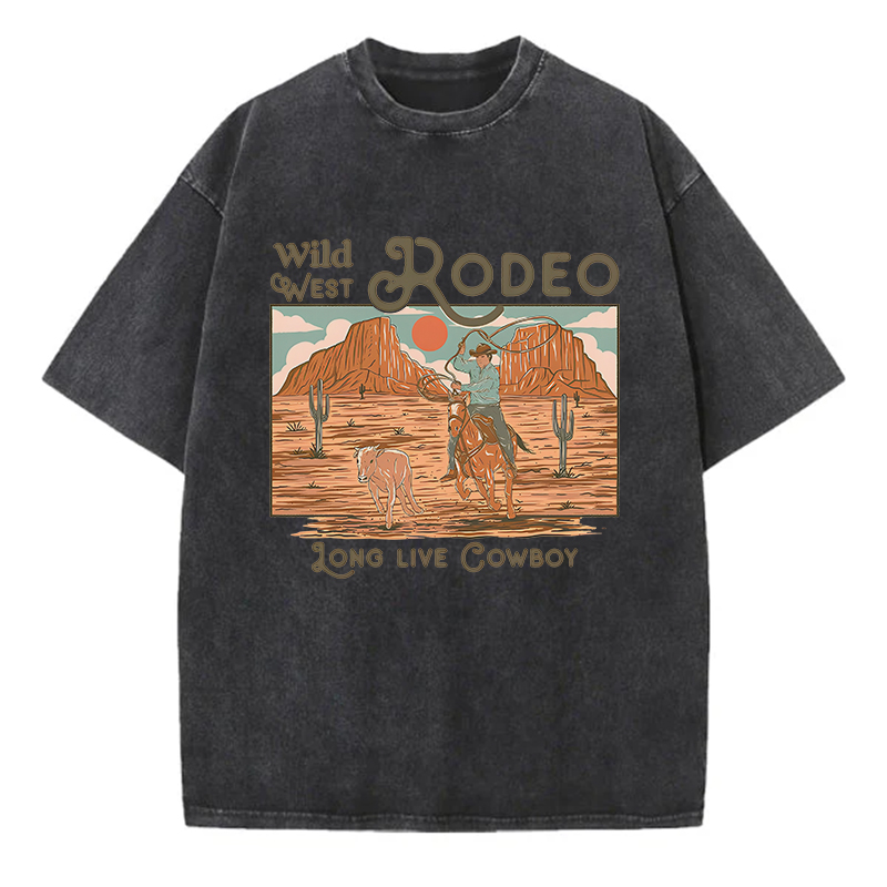 Wild West Rodeo Long Live Cowboy Unisex Washed T-Shirt