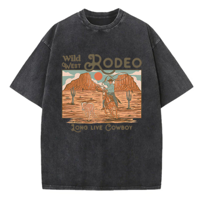 Wild West Rodeo Long Live Cowboy Unisex Washed T-Shirt