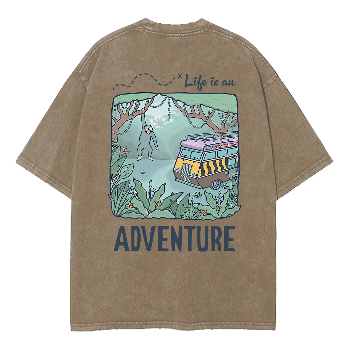 Washed T-Shirt | Life Is An Adventure Unisex Fit Washed TEE (Back Side)