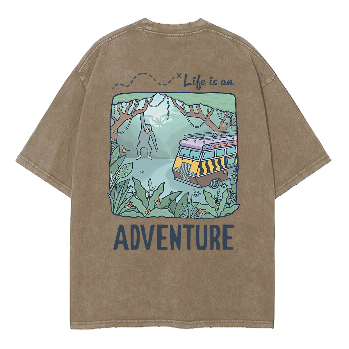 Washed T-Shirt | Life Is An Adventure Unisex Fit Washed TEE (Back Side)