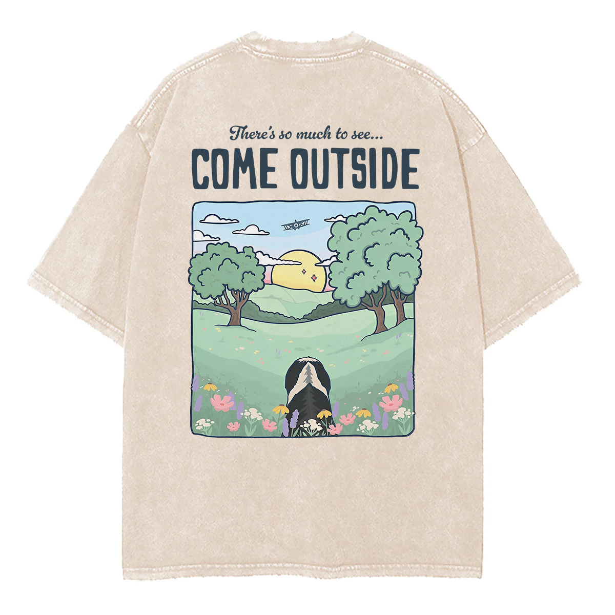 Washed T-Shirt | Come Outside Unisex Fit Washed TEE (Back Side)