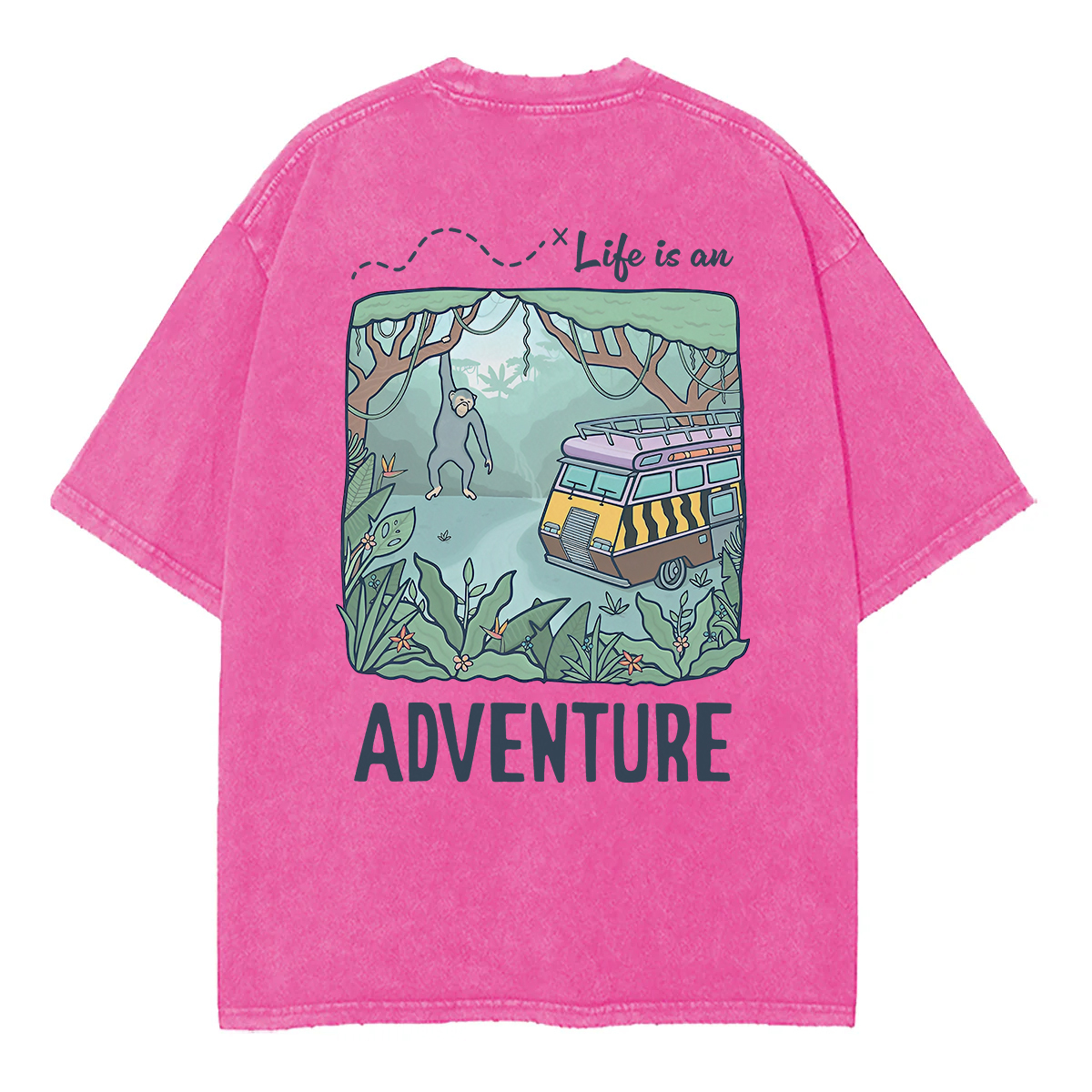 Washed T-Shirt | Life Is An Adventure Unisex Fit Washed TEE (Back Side)