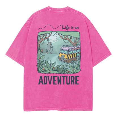 Washed T-Shirt | Life Is An Adventure Unisex Fit Washed TEE (Back Side)