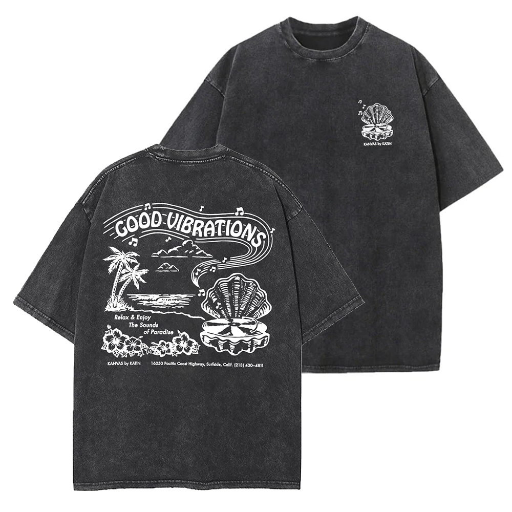 Washed T-Shirt | Good Vibrations Unisex Fit Washed TEE (Double-Sided)