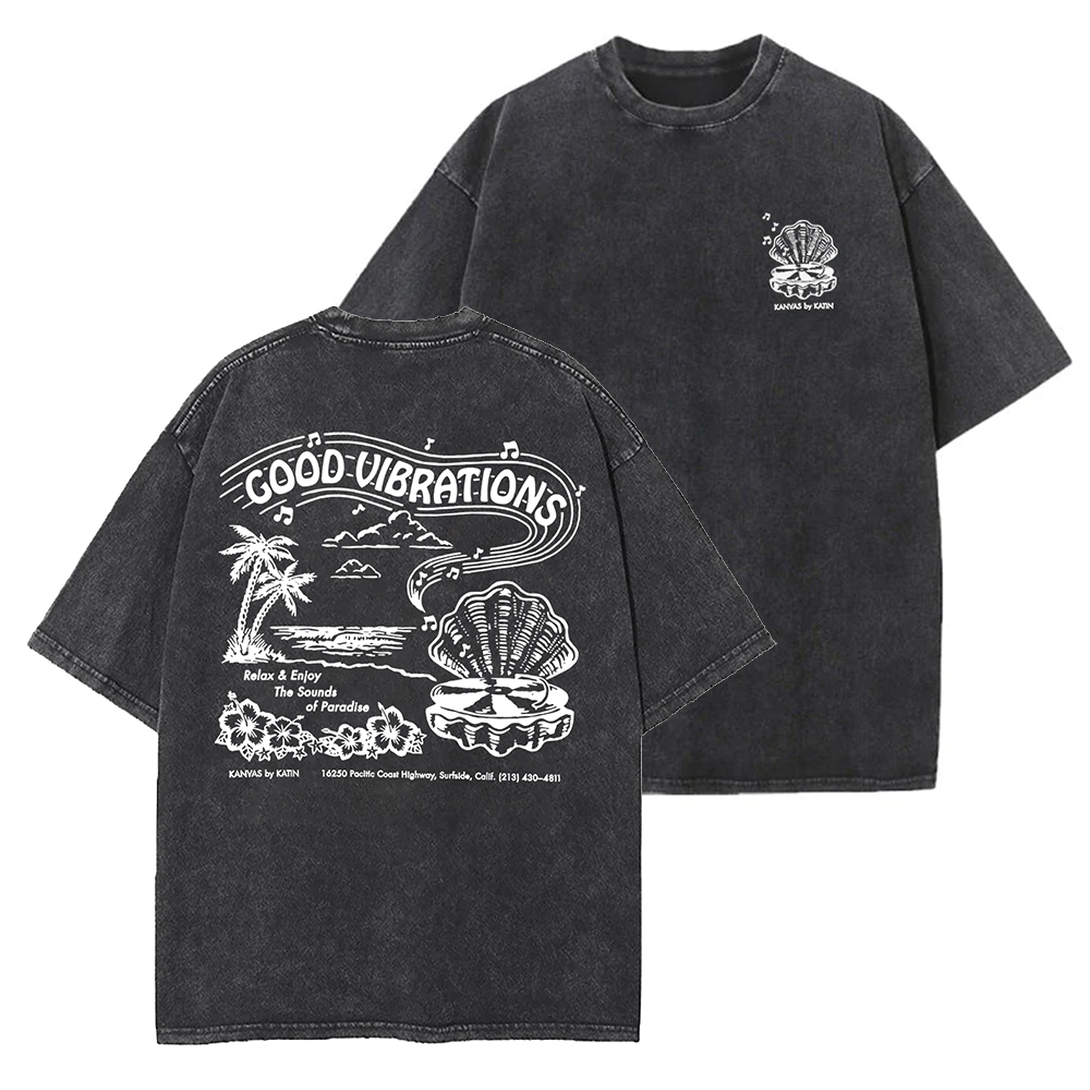 Washed T-Shirt | Good Vibrations Unisex Fit Washed TEE (Double-Sided)