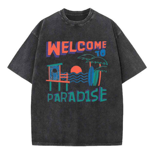 Washed T-Shirt | Welcome To Paradise Unisex Fit Washed TEE