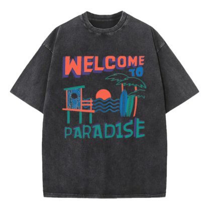 Washed T-Shirt | Welcome To Paradise Unisex Fit Washed TEE