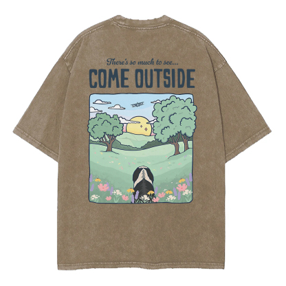 Washed T-Shirt | Come Outside Unisex Fit Washed TEE (Back Side)