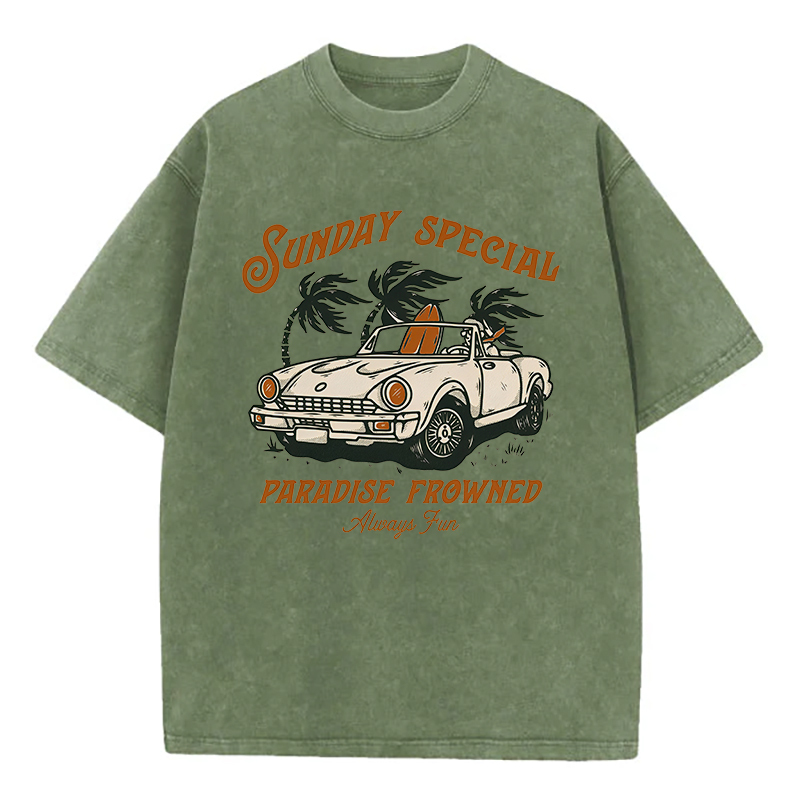 Sunday Special Paradise Frowned Always Fun Unisex Washed T-Shirt