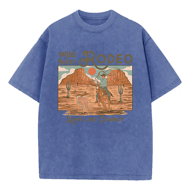 Wild West Rodeo Long Live Cowboy Unisex Washed T-Shirt