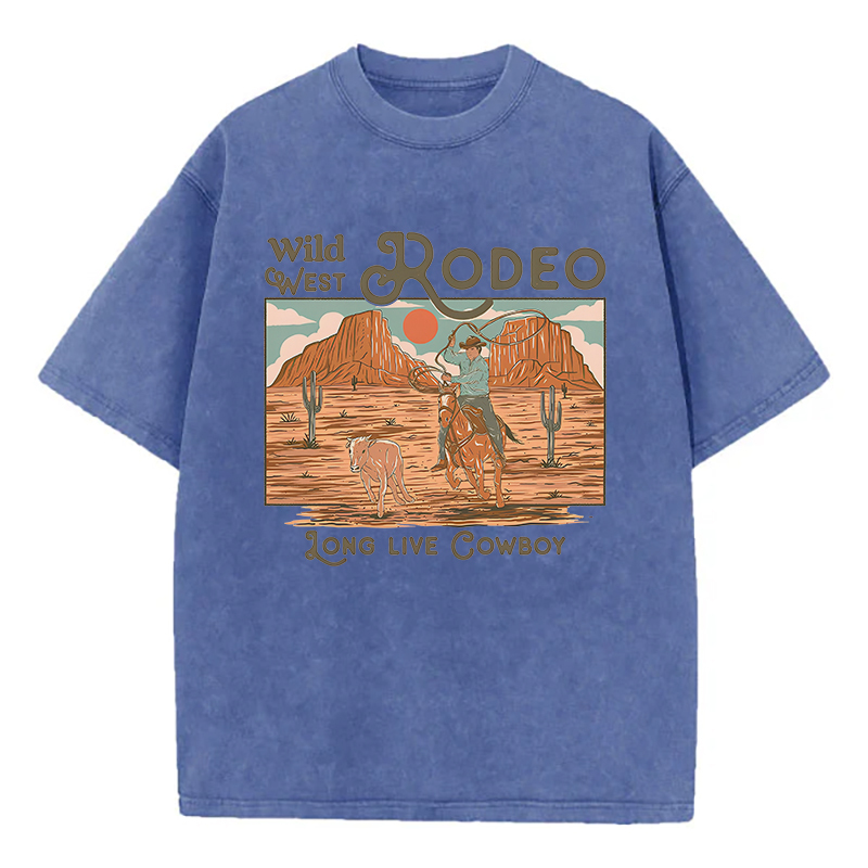 Wild West Rodeo Long Live Cowboy Unisex Washed T-Shirt