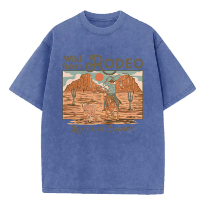 Wild West Rodeo Long Live Cowboy Unisex Washed T-Shirt