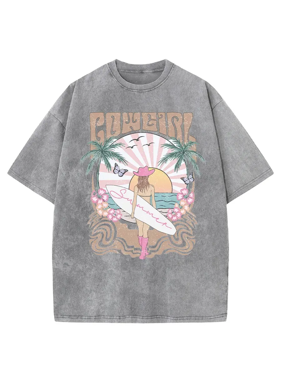 Washed T-Shirt | Surfer Beach Unisex Fit Washed TEE