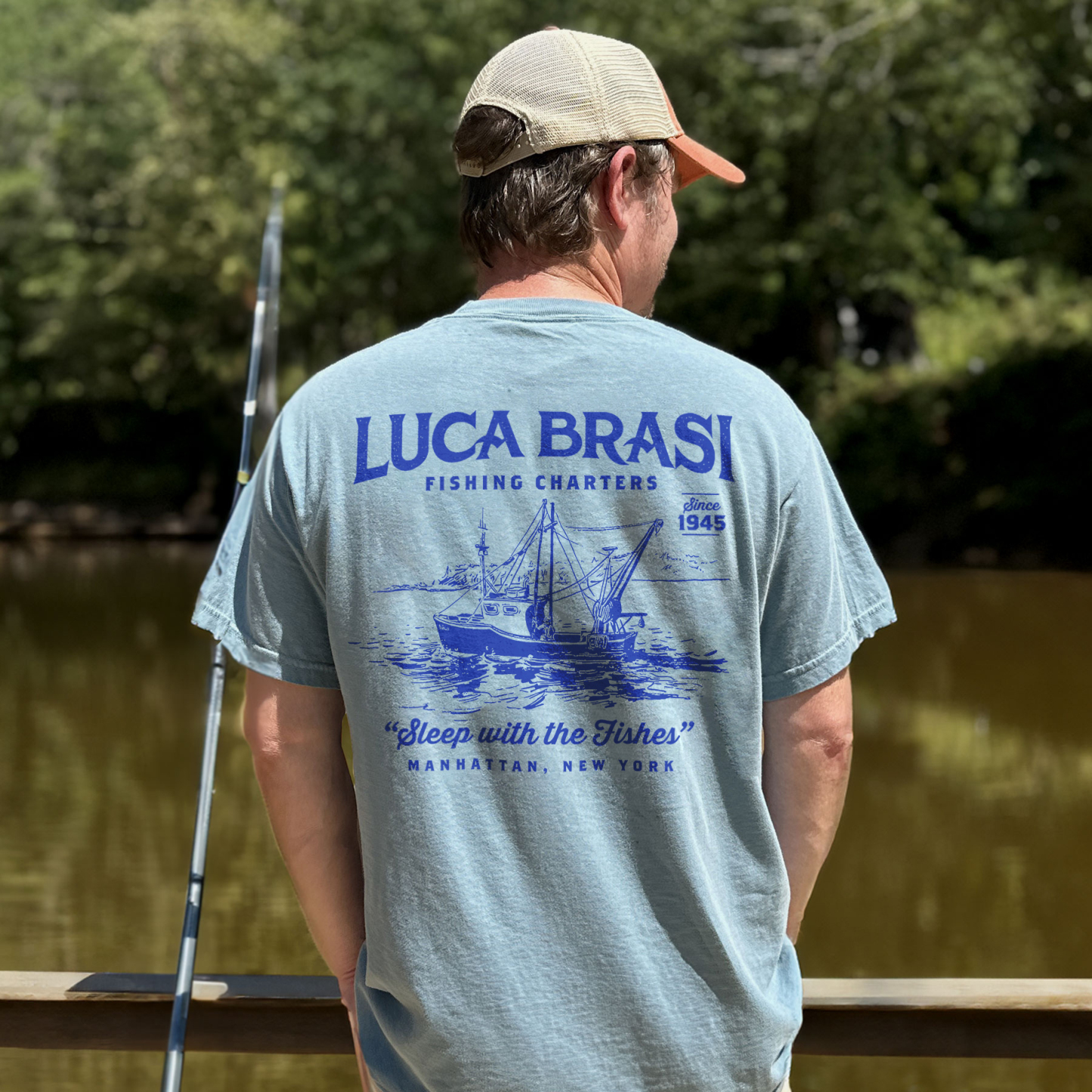 Luca Brasi Fishing Charters Sleep With The Fisher Printed Men's T-shirt
