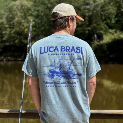 Luca Brasi Fishing Charters Sleep With The Fisher Printed Men's T-shirt