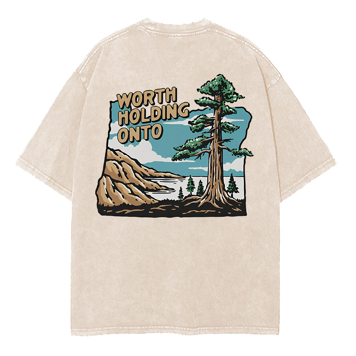Washed T-Shirt | Worth Holding Onto Unisex Fit Washed TEE (Back Side)