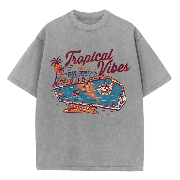Washed T-Shirt | Tropical Vibes Surf & Chill Unisex Fit Washed TEE