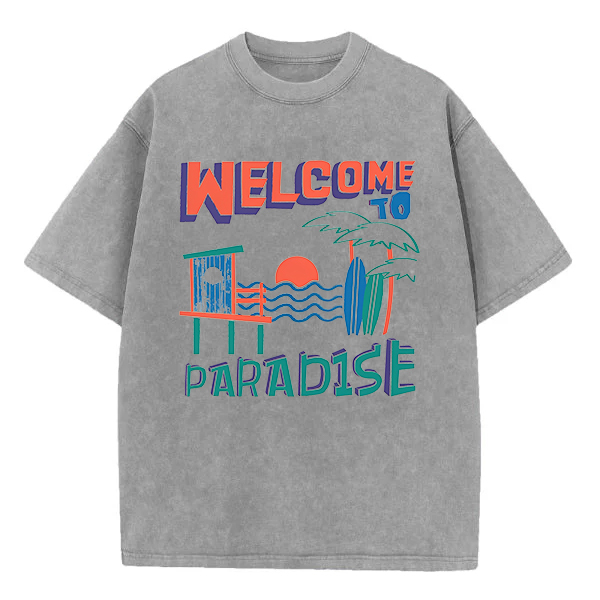 Washed T-Shirt | Welcome To Paradise Unisex Fit Washed TEE