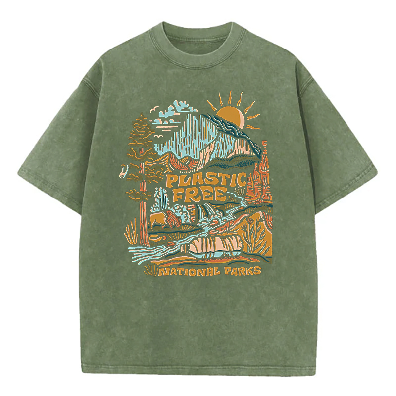 Washed T-Shirt | Plastic Free National Parks Unisex Fit Washed TEE