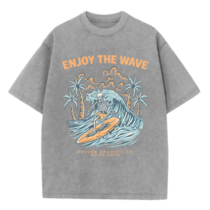 Washed T-Shirt | Enjoy The Wave Unisex Fit Washed TEE