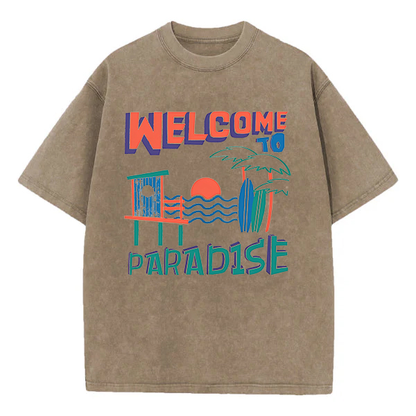 Washed T-Shirt | Welcome To Paradise Unisex Fit Washed TEE