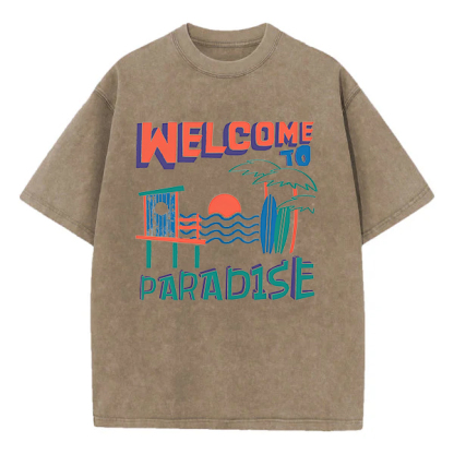 Washed T-Shirt | Welcome To Paradise Unisex Fit Washed TEE