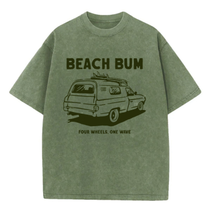 Washed T-Shirt | Beach Bum Four Wheels One Wave Washed TEE