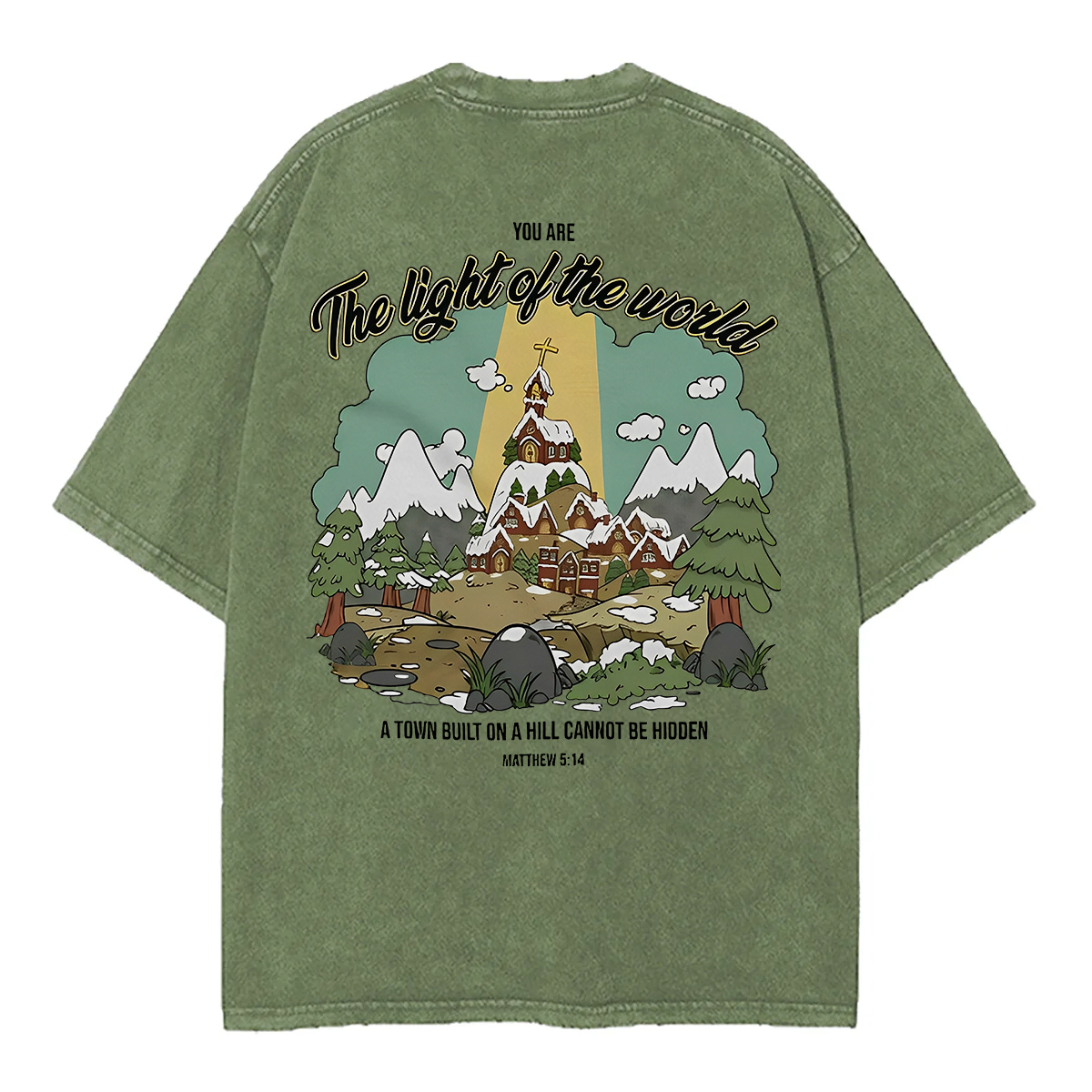 Washed T-Shirt | You Are The Light Of The World Unisex Fit Washed TEE (Back Side)