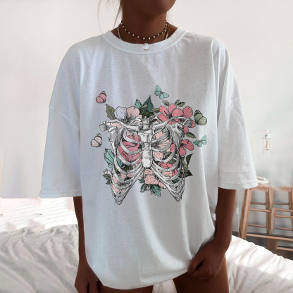 Fashion Flower And Skull T-shirt