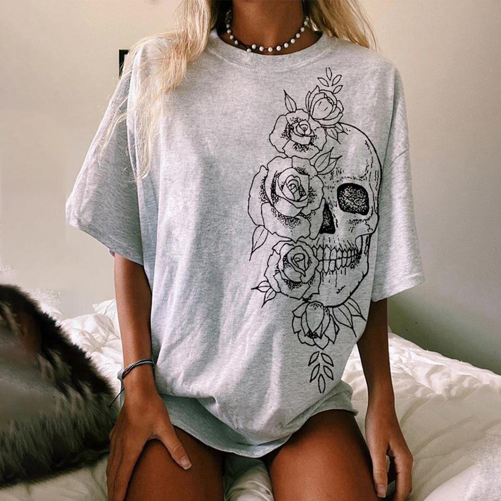 Fashion flower and skull T-shirt