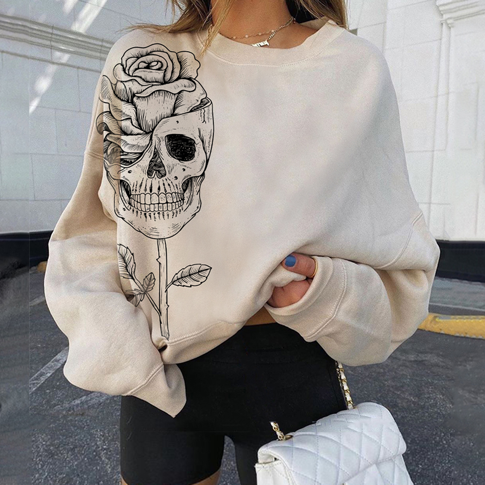 Skull flowerpot rose print sweatshirt