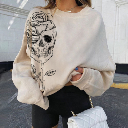 Skull flowerpot rose print sweatshirt